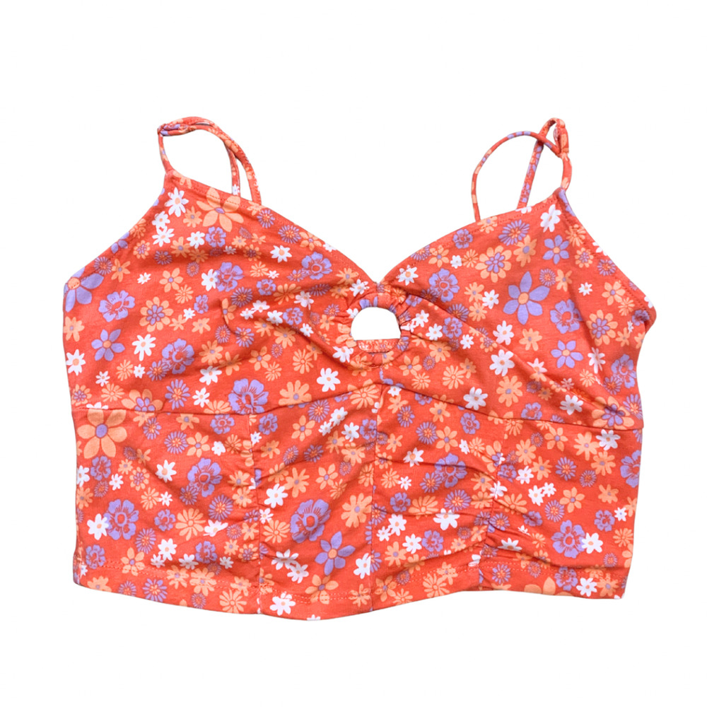 2/$30 Orange Purple Floral Cutout Cotton Sleeveless Crop Top Medium Y2K Hippie